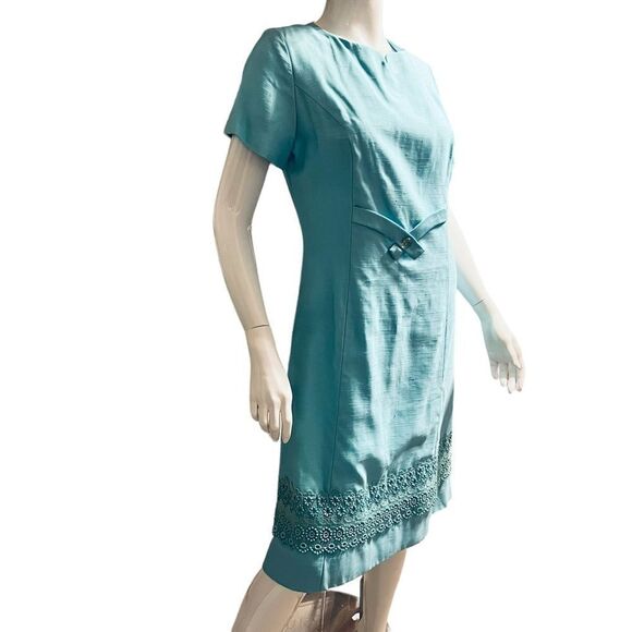 Vintage Turquoise Sheath Midi Dress  size 10 - Picture 1 of 9